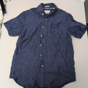 Porter and Ash Men's Classic Blue Button Down Linen Shirt Small